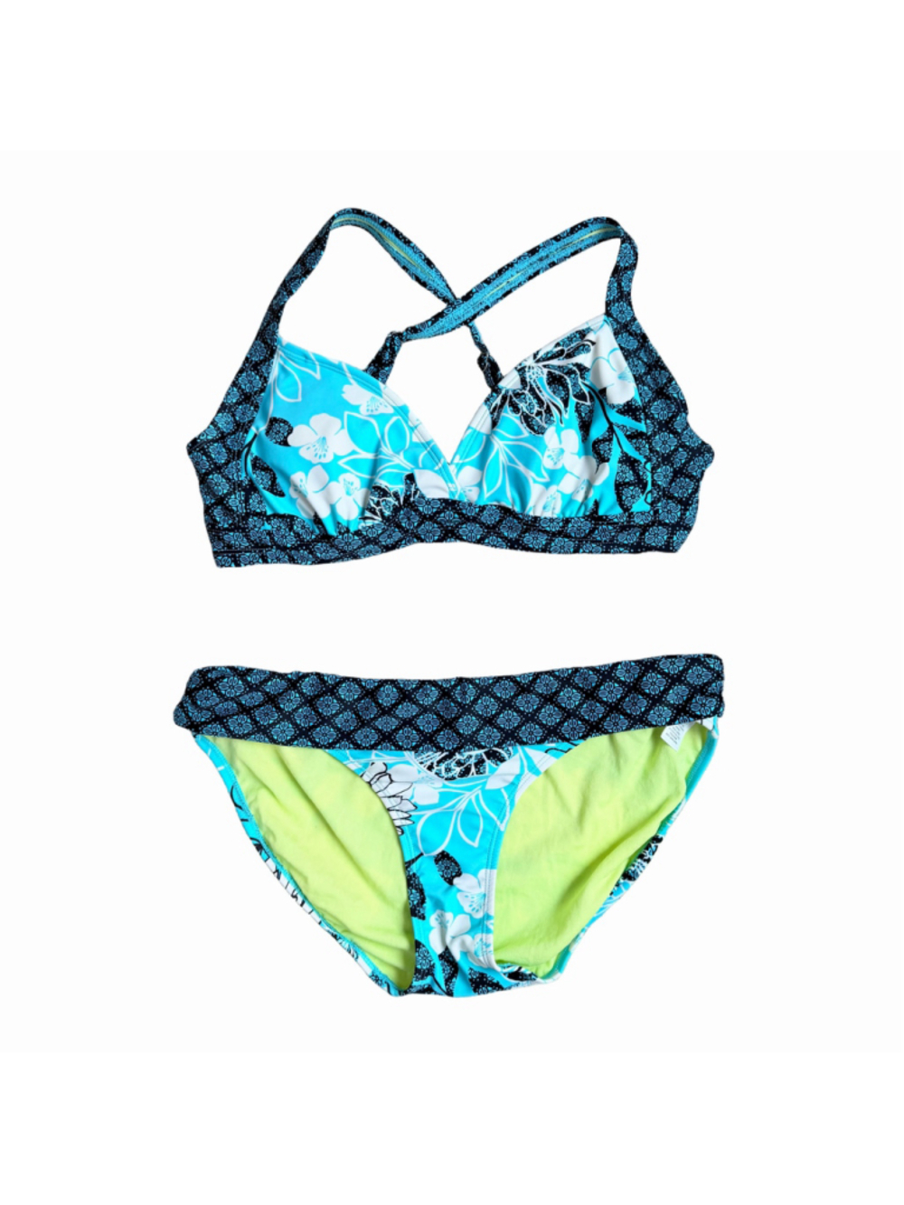 Athleta Floral Bikini Swimsuit Set Women's Size Medium 34D Blue
